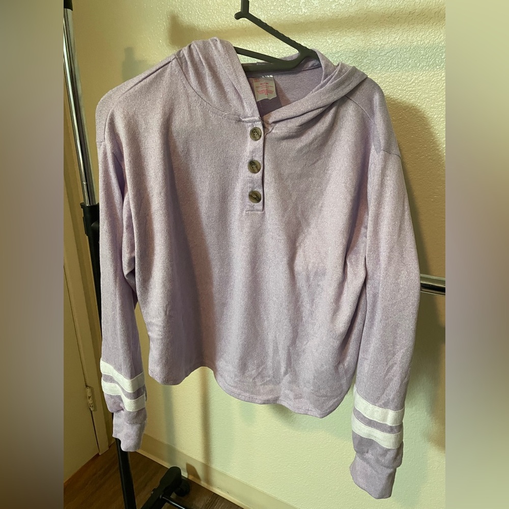 💟Purple hoodie/shirt with white stripes💟